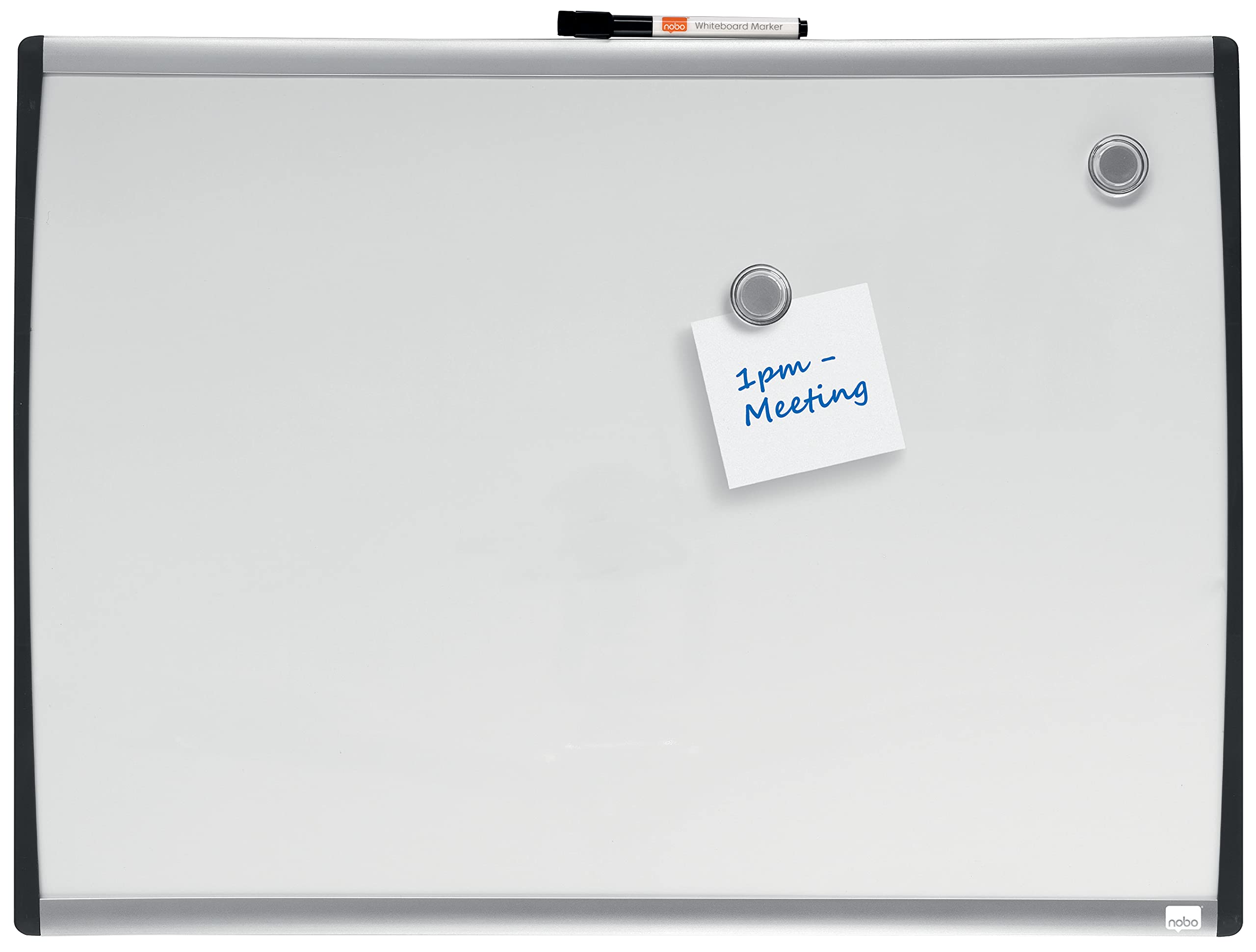 Nobo Kleines Magnetisches Whiteboard mit Gewölbtem Rahmen, Wandmontage, Inkl. Whiteboard-Marker, Magneten & Schaumstoff-Klebepads, Zuhause/Büro, 585 x 430 mm, 1903783