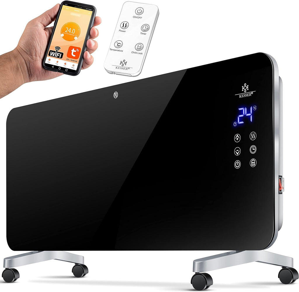 Kesser® Elektro Glasheizung Konvektor Elektroheizung Heizung Heizkörper (Schwarz)
