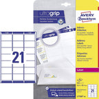 AVERY Zweckform L7160-40 Adressetiketten/Adressaufkleber (840 Etiketten mit ultragrip, 63,5x38,1mm auf A4, bedruckbar, selbstklebend, für DIN B6/C6 Briefkuverts, Papier matt) 40 Blatt, weiß