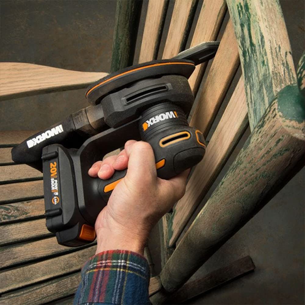 WORX WX822 Akku Detailschleifer 20V - Elektrische 20V Schleifmaschine für Holzmöbel, Türen, Ecken und Kanten - Schleifen mit Staubfangsack - PowerShare kompatibel - mit Akku & Ladegerät