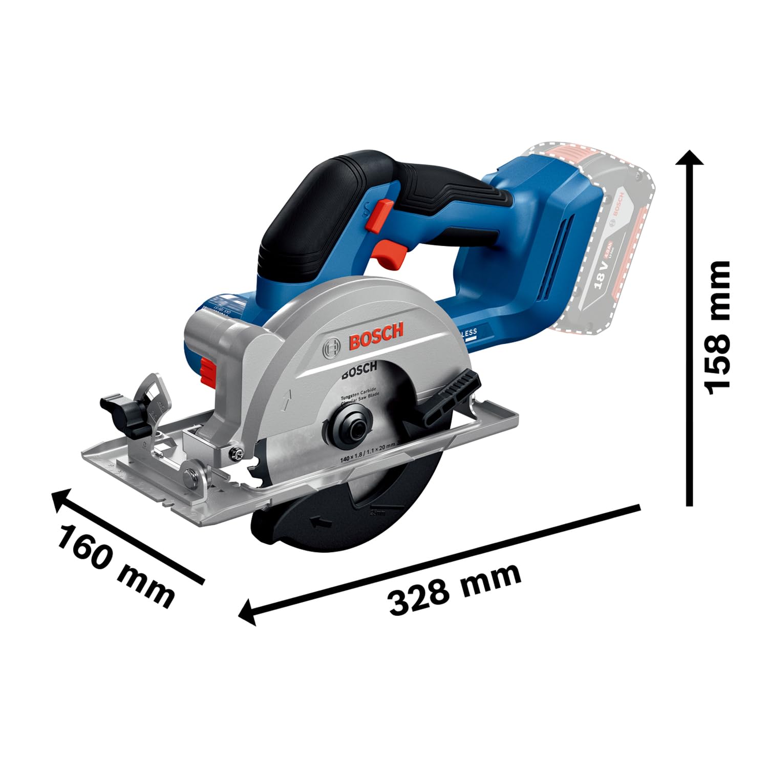 Bosch Professional 18V System Akku-Kreissäge GKS 18V-51 (Bürstenloser Motor, inkl. 1x Sägeblatt (140 mm)