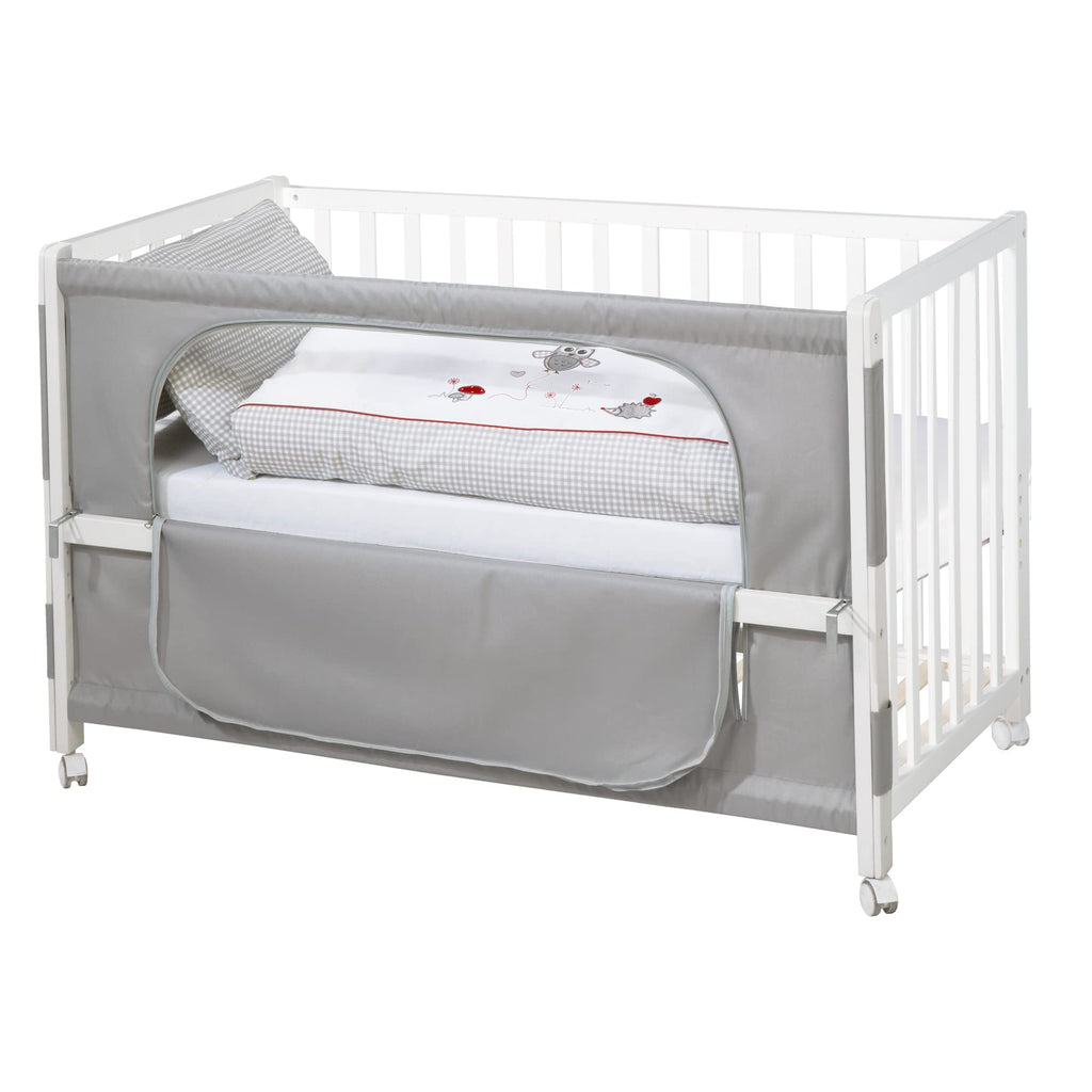roba Beistellbett 60 x 120 cm - Adam & Eule Room Bed - Babybett zum Anstellen an Elternbett - Inklusive Matratze, Bettwäsche, Himmel - Mobil & Höhenverstellbar - Holz weiß