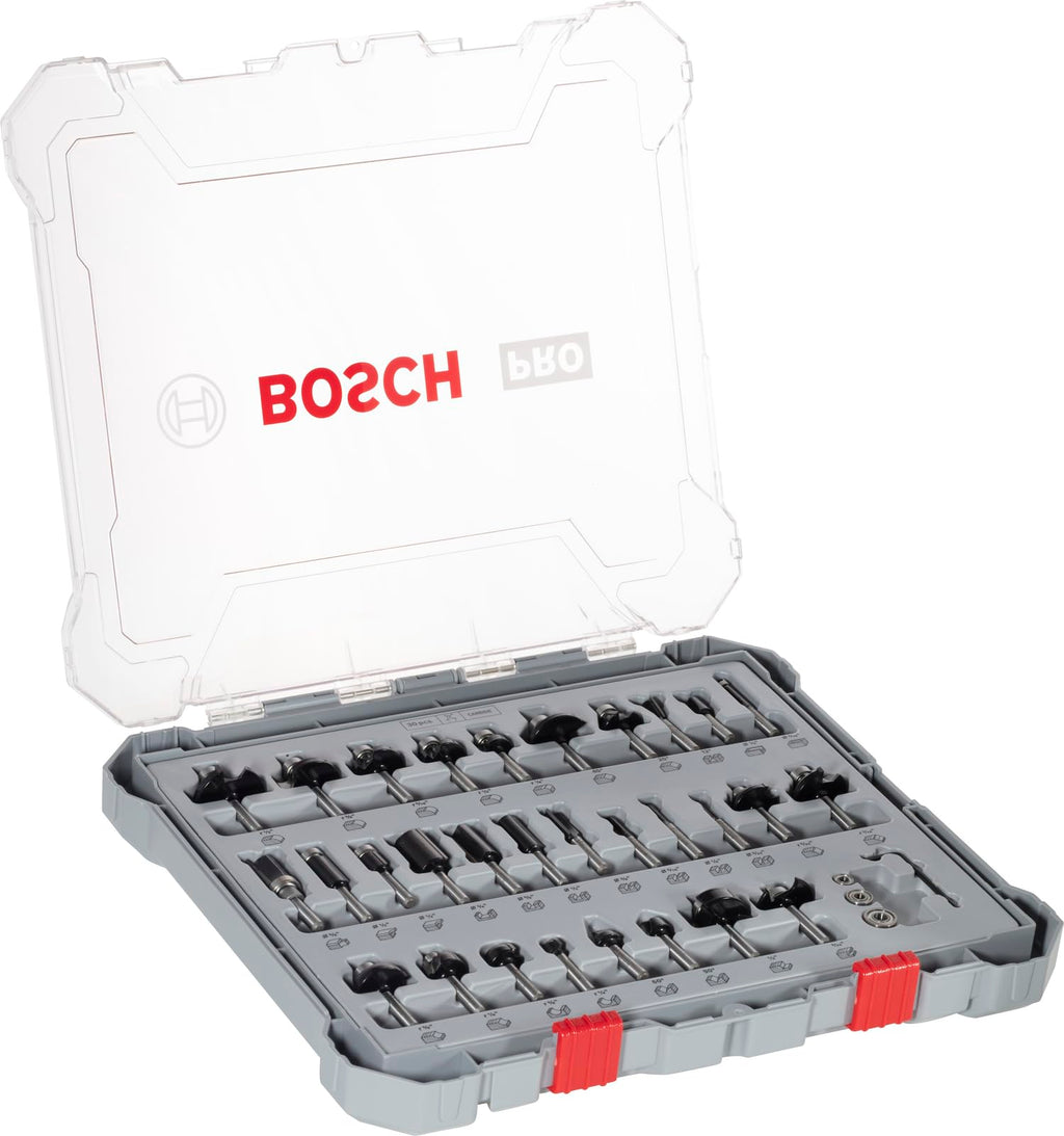 Bosch Professional 30tlg. Fräser Set Mixed (für Holz, für Oberfräsen mit 1/4 Zoll Schaft)