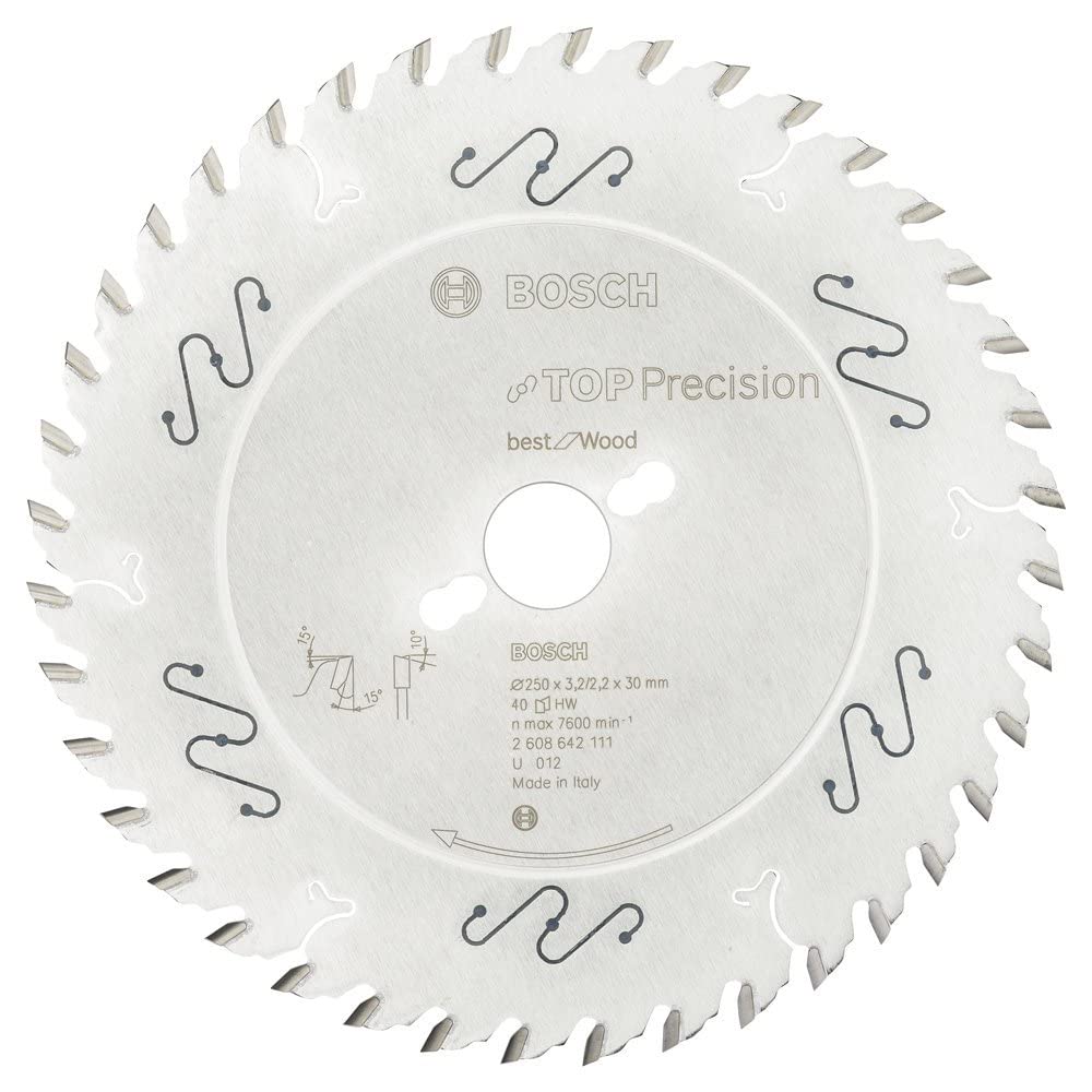 BOSCH Kreissägeblatt Top Precision Best für Wood, 250 x 30 x 3,2 mm, 40, 2608642111