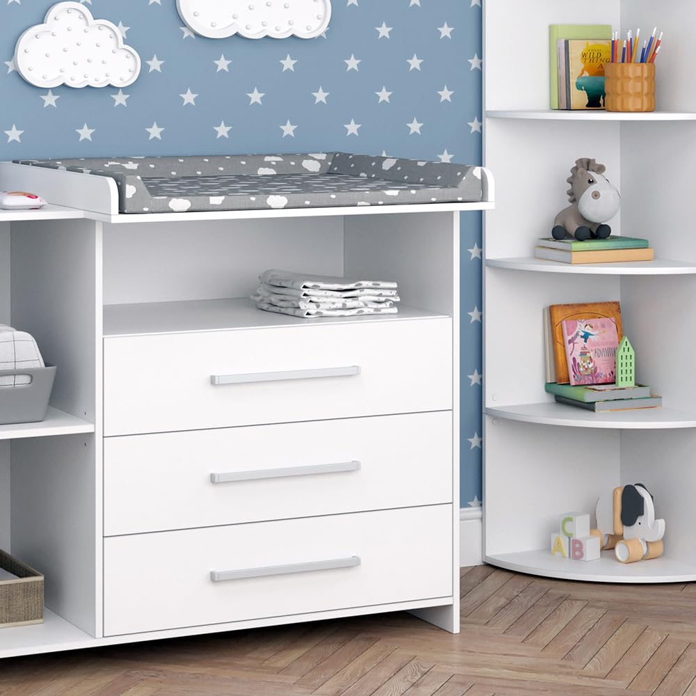 Vicco Kinderzimmer-Set Weiß Oskar 2 Teile, mit Wickelkommode und Spielzeugregal - 113x100x70 cm aus Spanplatte - Babymöbel Set für Kleinkinder, Durchdachte Möbellösung für Dein Zuhause