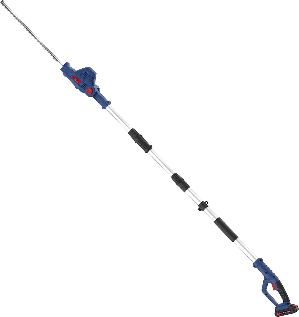 Güde Akku Teleskop Heckenschere HST 18-201-05 (18 V, 43 cm Schnittlänge, 15 mm Schnittstärke, 6-Fach schwenkbarer Kopf (90°), Teleskop-Auszug bis 2,65 m, Tragegurt, Softgriff, inkl. Akku & Ladegerät)