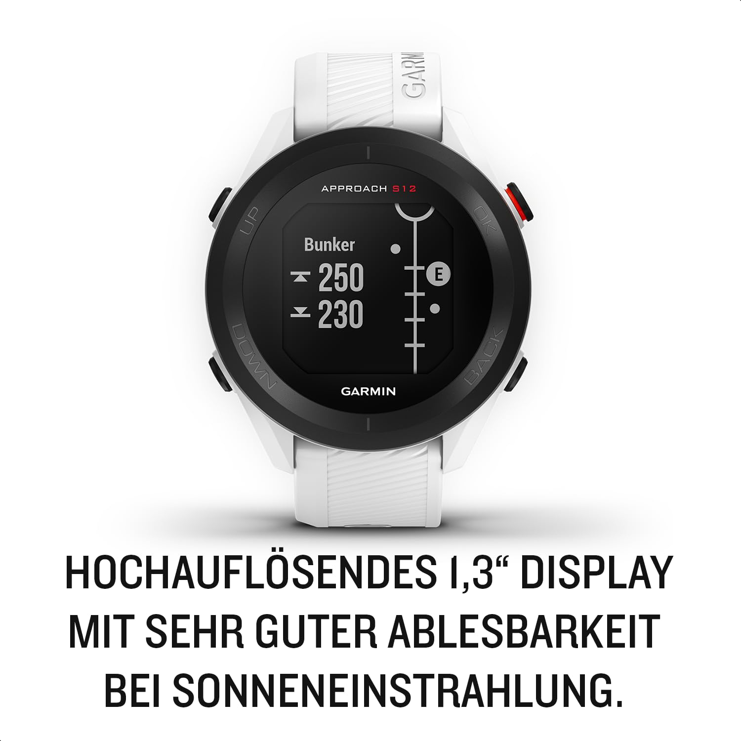 Garmin Approach S12 - GPS-Golfuhr mit Schlagweitenmessung & Distanzangaben zum Grün/Hindernissen auf 42.000 Golfplätzen. 1,3“ Display mit einfacher Bedienung & bis zu 30 h Akkulaufzeit im Golf-Modus.