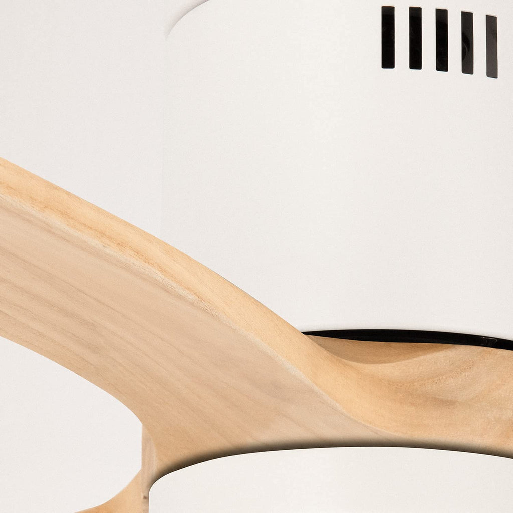 CREATE / WINDCALM M/Deckenventilator ABS Weiß Hellesholzflügel-Optik mit WLAN und Fernbedienung/Leise, 40W, Ø132cm, 6 Geschwindigkeiten, Timer von 1 bis 4 Std., DC-Motor, Sommer-Winterbetrieb