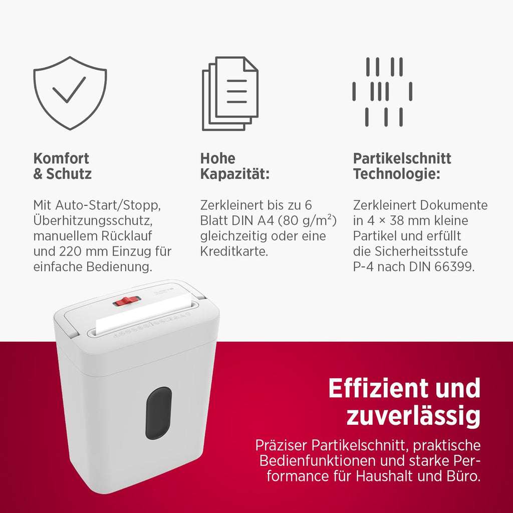OLYMPIA PS 53 CC Pro Aktenvernichter weiß | Papierschredder für Home Office & Büro | Schredder Aktenvernichter P-4 | Partikelschnitt 4×38 mm | 6-Blatt Shredder Papier | 15 L Papier Schredder Gerät