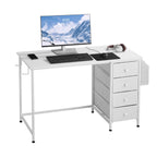 VEVOR Computertisch Bürotisch Schreibtisch (120 x 50 cm Tischplatte), moderner Arbeitstisch mit Stoffschubladen & 99 kg Tragkraft & Aufbewahrungshaken für Homeoffice Arbeitszimmer Wohnzimmer, Weiß