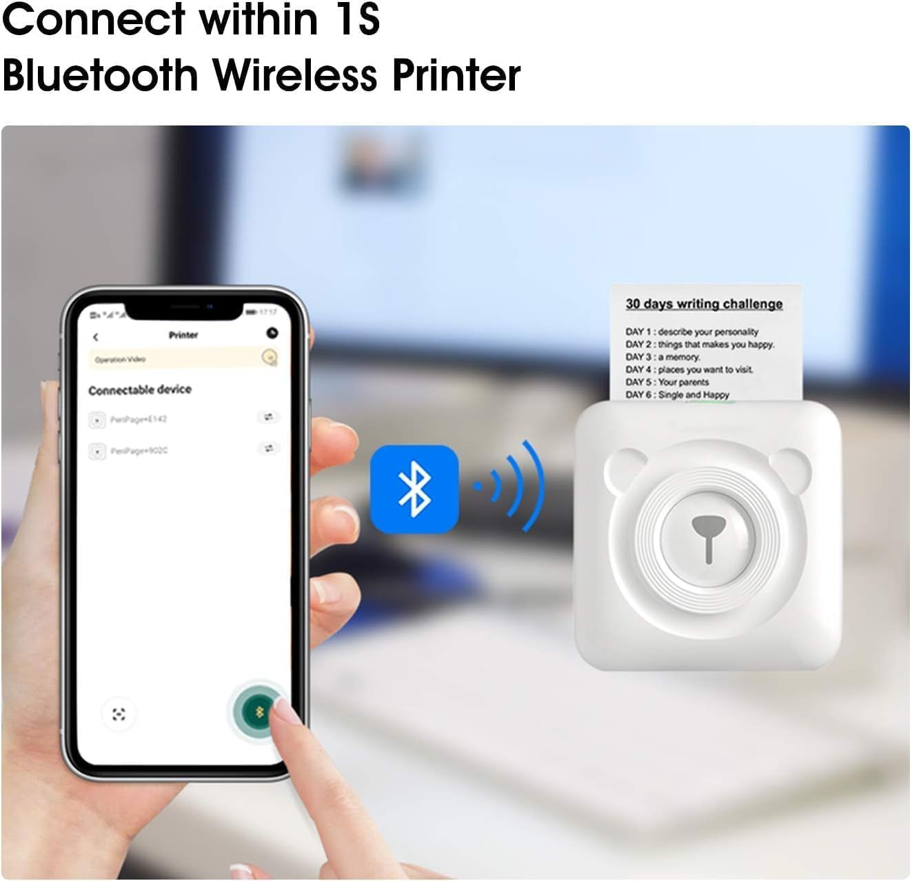 PeriPage Etikettendrucker, Monochrom, Mini Drucker für Smartphone, Sticker Drucker Klein Mini Fotodrucker Thermodrucker USB Taschen Label Printer Schwarz Weiss