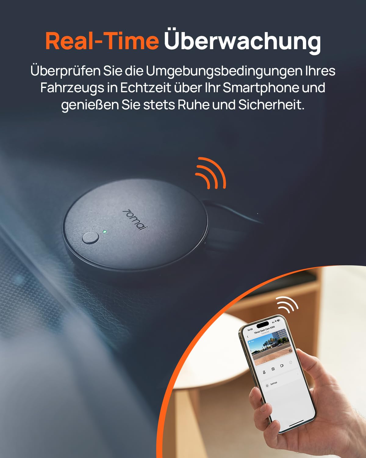 70mai 4G Hardwire Kit UP04 für Dash Cam 4K Omni, T800, A510, A810, 24 Stunden Smart Park Überwachung, Echtzeitig Überwachung, Sofortige App Warnung, GPS-Auto-Ortungsgerät