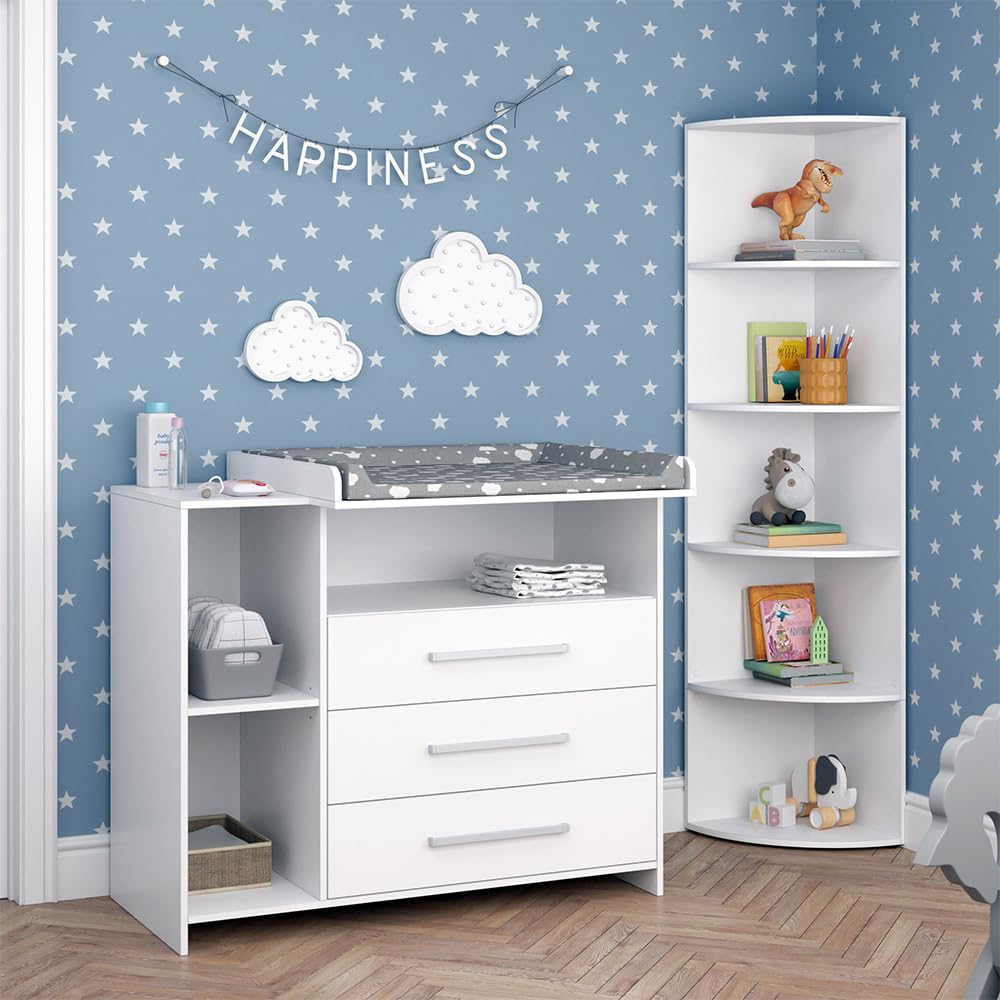 Vicco Kinderzimmer-Set Weiß Oskar 2 Teile, mit Wickelkommode und Spielzeugregal - 113x100x70 cm aus Spanplatte - Babymöbel Set für Kleinkinder, Durchdachte Möbellösung für Dein Zuhause