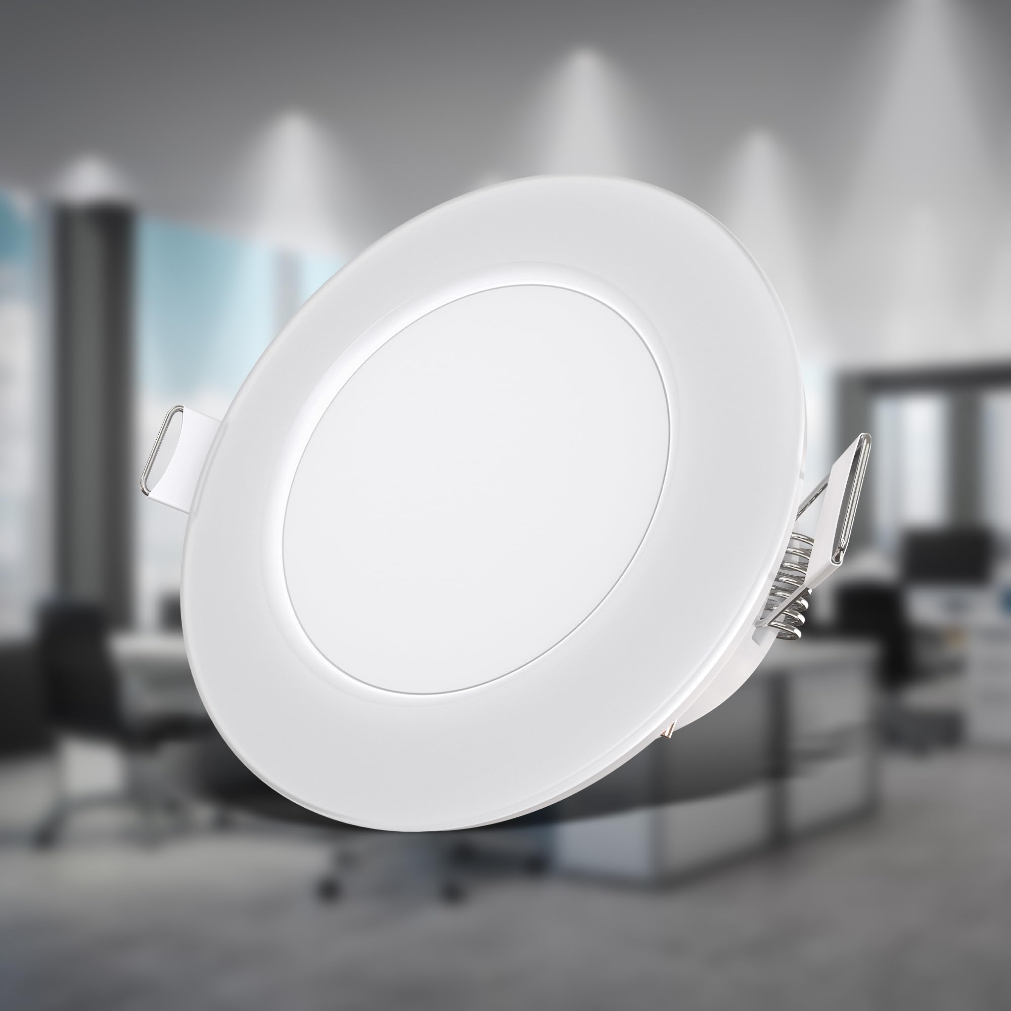 B.K.Licht - 5er Set LED Bad Einbaustrahler 230V flach, IP65, neutralweiße Lichtfarbe, Lochmass 68mm, LED Spot, Deckenspots, Spots, Einbauleuchten, Einbauspots, Badezimmer, 86x30 mm, Weiß
