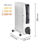TROTEC Ölradiator TRH 22 E – 2.400 W, 3 Heizstufen, Turbogebläse mit PTC-Heizelement, Thermostat, Frostwächter-Funktion, Überhitzungs- & Kippschutz, mobil