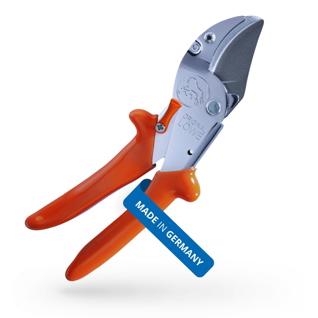 Original LÖWE 10 Profi Amboss Gartenschere 10.107 mit Bypass Geometrie - innovative scharfe Schere mit ergonomischen Griffen und Antihaftbeschichtung an Stahl-Klinge für Schneidarbeiten im Obstbau