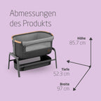 Maxi-Cosi Iora Beistellbett Baby, Faltbares Co-Sleeper, 0–6 Monate, max. 9 kg, 4 Neigungs- und 5 Höhenstufen, Leichtes Schieben, Bequeme Matratze, Großer Korb, Leicht zu Tragen, Essential Graphite