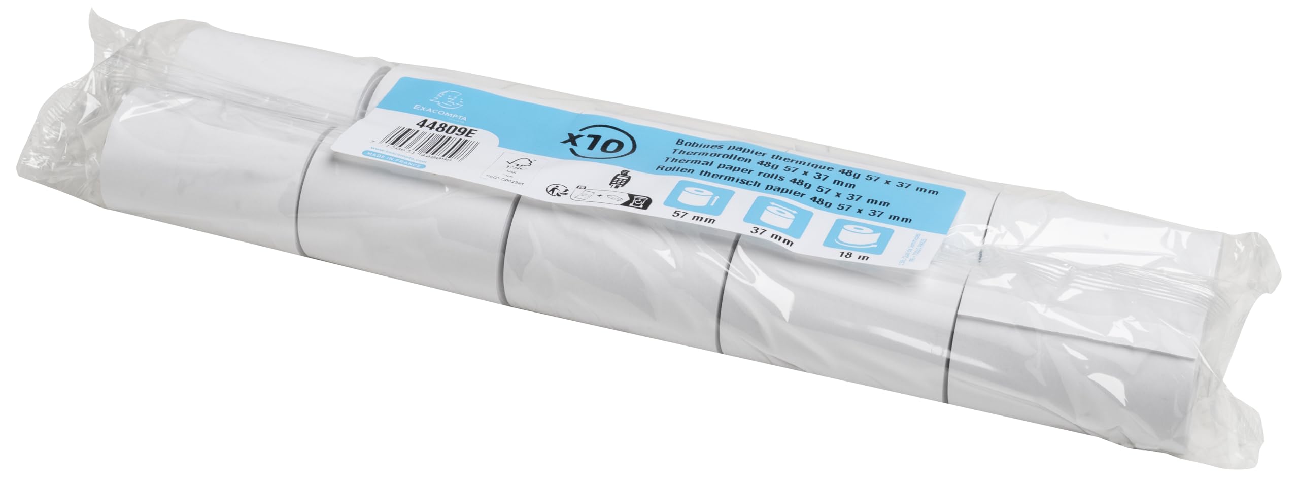 Exacompta 44809E 50er Pack Thermopapierrollen 1-lagig Breite: 57mm, Länge: 18m, Durchmesser Kern: 12mm 44g/m² Thermorolle für Kartenzahlung (EC Cash Geräte)