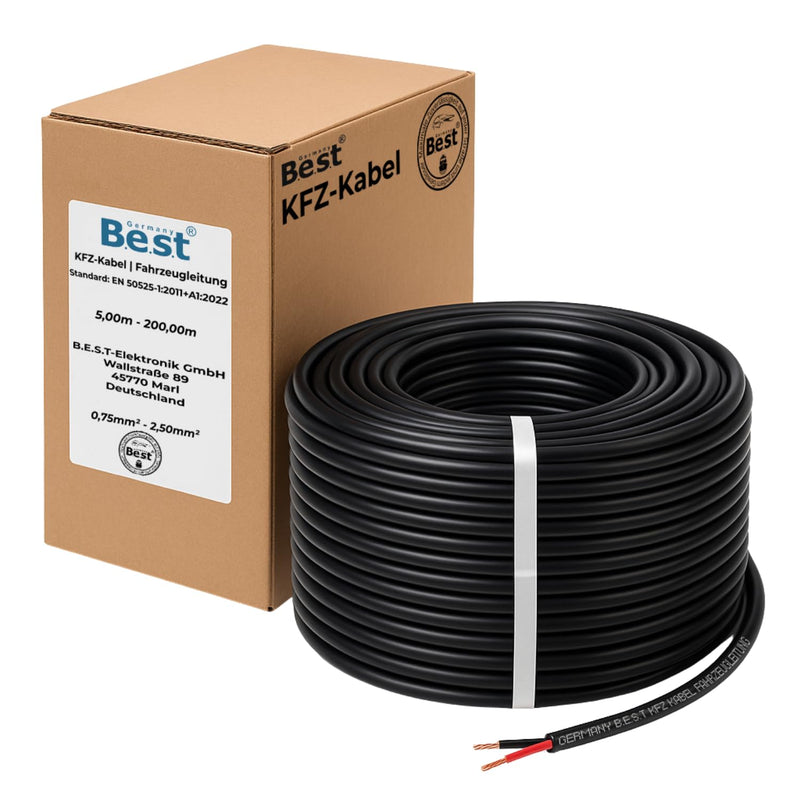 Autokabel KFZ Kabel 2x2,5 mm² 10m flach | Flachkabel Fahrzeugleitung 2-Polig | Stromkabel für Auto, Anhänger, Wohnmobil, Boot | Anhängerkabel elektrisches Kabel bis zu 60V vielseitig einsetzbar