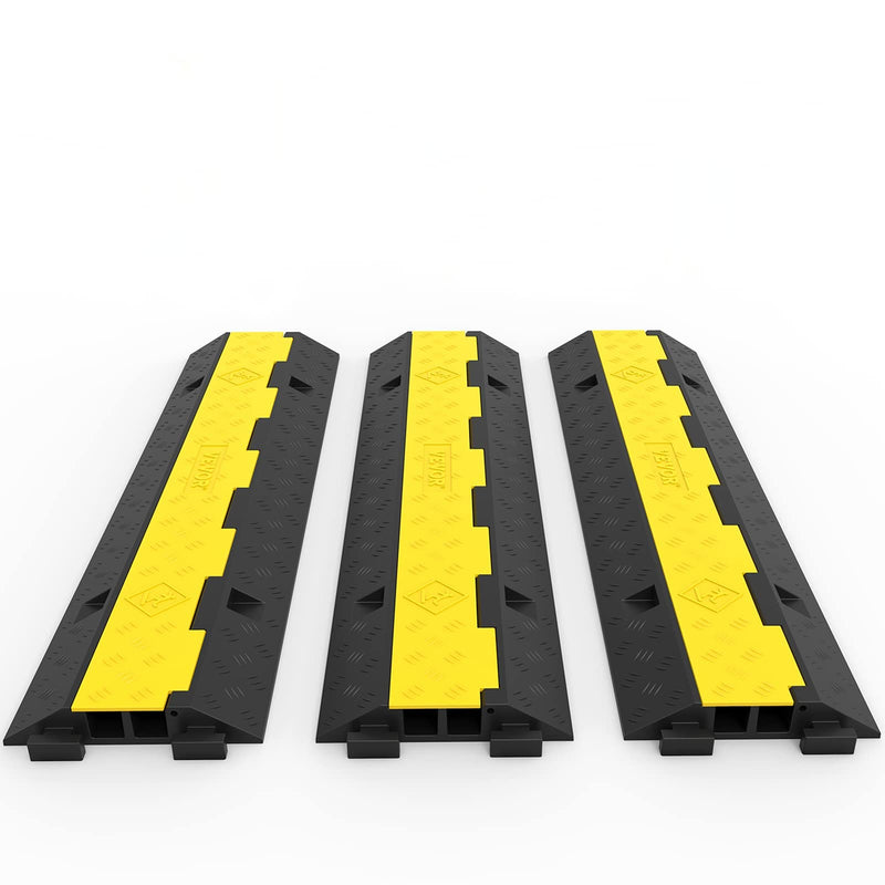 VEVOR Kabelschutzmatte 3 Stück 2 Kanal, 101 x 25 x 5 cm Überfahrschutz für Kabel, Kabelbrücke aus Handelsüblichem Thermoplastischem Gummi mit Modularem Design für Parkplätze, Lagerhäuser, Schwarz