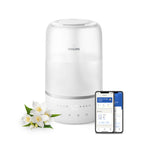 Philips Smart Humidifier - kompakt und dennoch leistungsstark mit himmelhohem Nebel, Aromatherapie, leise mit Schlaffunktion und Nachtlicht, für (Schlaf-) Räume bis zu 38 m² (HU1509/00)