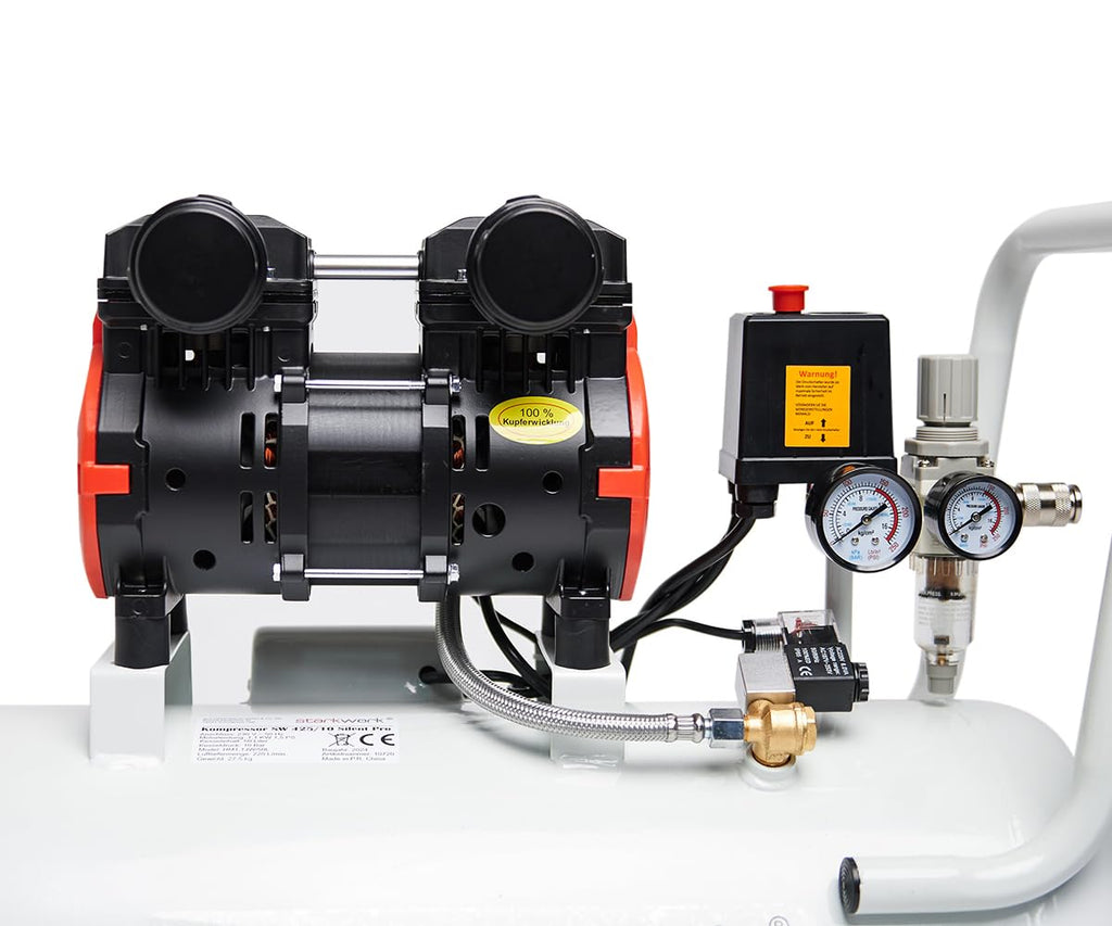 Starkwerk Flüsterkompressor Druckluftkompressor Kompressor Silent 69 dB SW 425/10 Pro Ölfrei 10 Bar 50 Liter Kessel 1100 Watt inklusive Druckminderer und Wasserabscheider