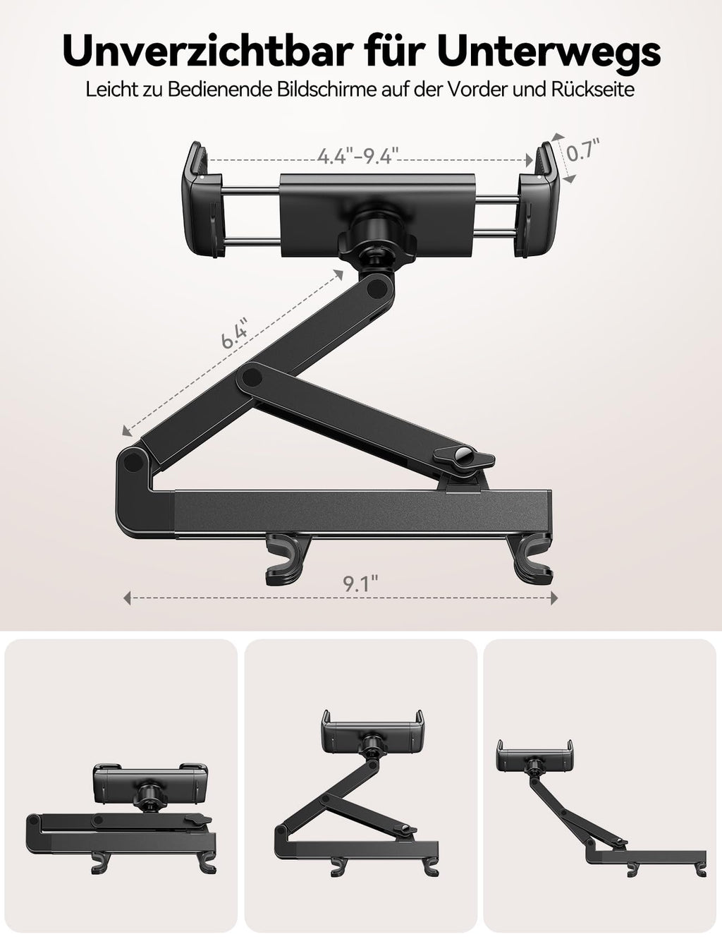 JOYROOM Tablet Halterung Auto [Stabilisierende dreieckige Struktur] iPad Halterung Auto mit Doppeltem Gestänge Klapparm Tablet Halterung Auto Kopfstütze für iPad/Switch/Phone 4.7-13 Bildschirm Geräte