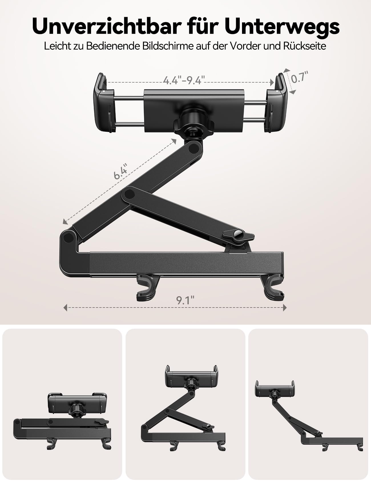 JOYROOM Tablet Halterung Auto [Stabilisierende dreieckige Struktur] iPad Halterung Auto mit Doppeltem Gestänge Klapparm Tablet Halterung Auto Kopfstütze für iPad/Switch/Phone 4.7-13 Bildschirm Geräte