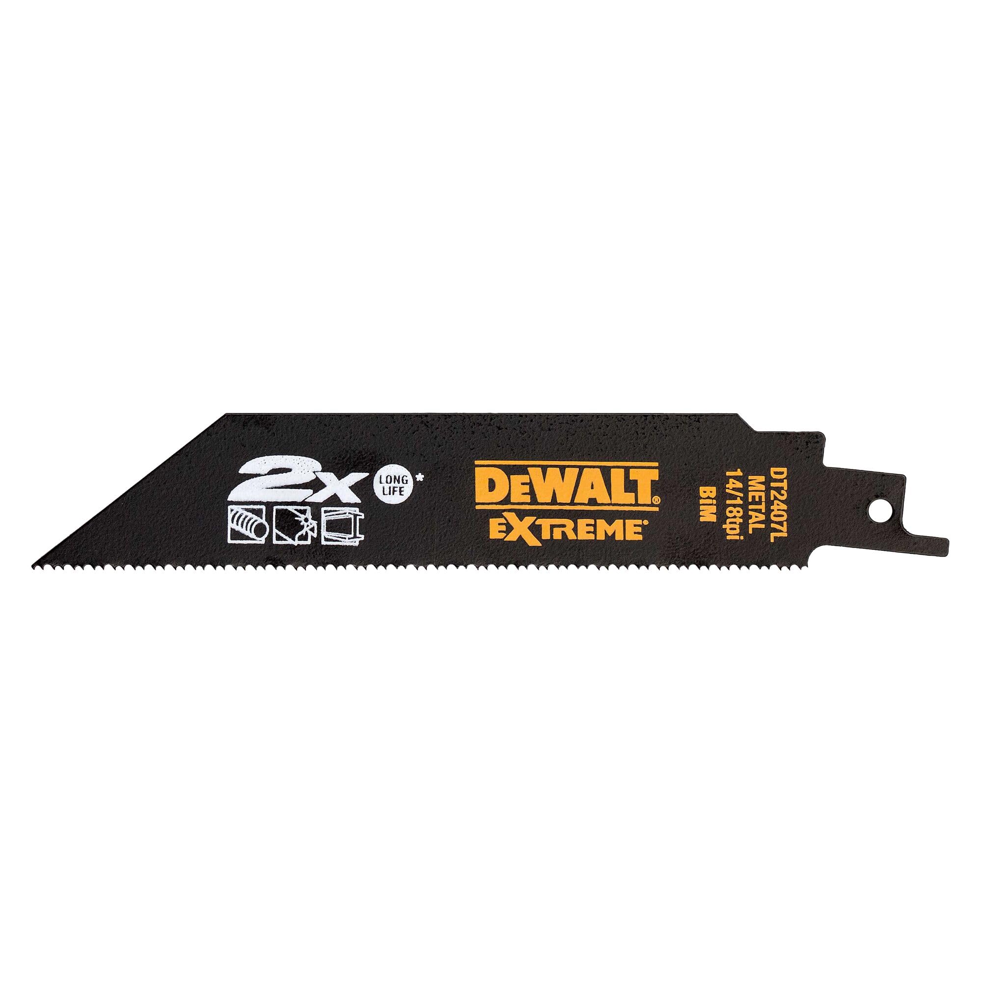 DEWALT 12-tlg. Extreme Säbelsägeblätter-Set DT2441L (für Schnitte in Holz, Holz mit Nägeln, Metall, Rohre, mit Eintauchspitze, spezielles Blattdesign für lange Lebensdauer)