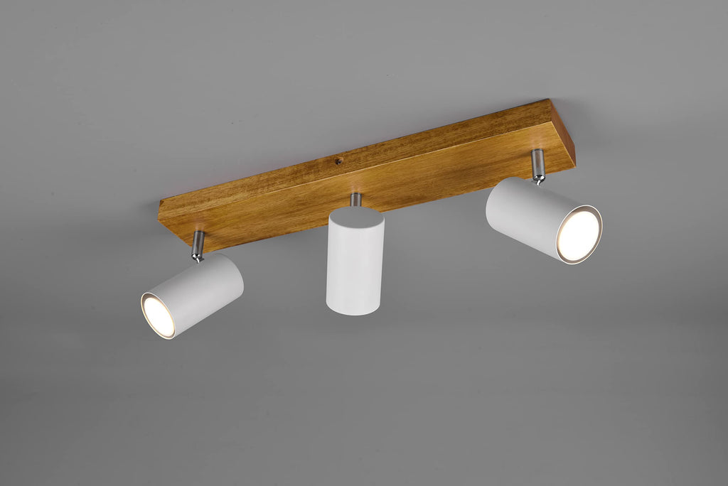 Trio Leuchten Spotbalken Marley 812400331, Metall Weiß matt, Holz, exklusiv 3x GU10