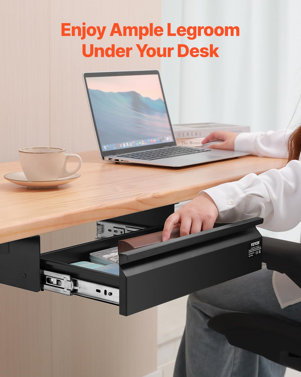 VEVOR Untertisch Schublade 440x223x101 mm, Unterbau Schreibtisch, versteckter Schreibtisch-Aufbewahrungs-Organizer, Bleistiftschublade unter dem Tisch für Sitz-Steh-Arbeitsplätze im Büro & zu Hause
