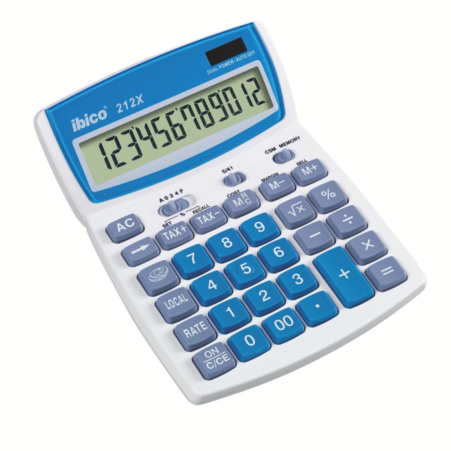 Rexel Ibico 212X Tischrechner (mit schwenkbarem Display) weiß/blau