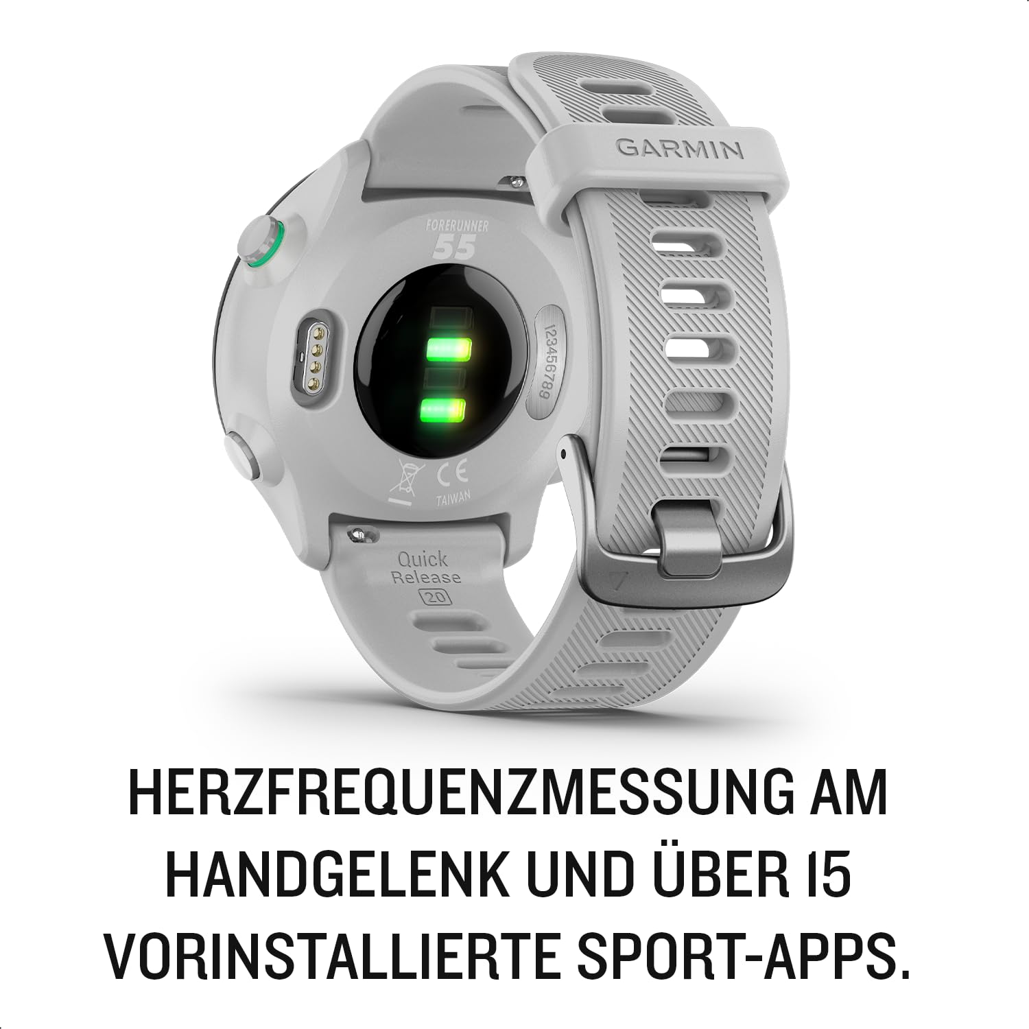 Garmin Forerunner 55 – GPS-Laufuhr mit 1,04“ Always-On-Farbdisplay, täglichen Trainingsempfehlungen, Laufzeitprognose, 15+ Sport-Apps, bis zu 14 Tagen Akkulaufzeit