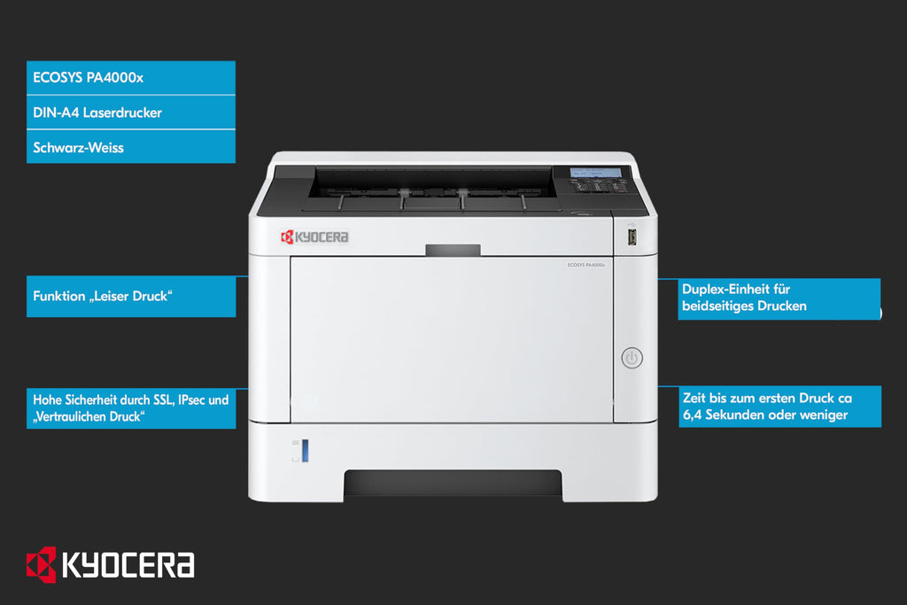 Kyocera Ecosys PA4000x Laserdrucker Schwarz Weiss, Laser Drucker mit Duplex, Drucker klein 40 Seiten pro Minute. Laserdrucker Inkl. Mobile Print Funktion