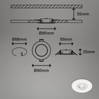 BRILONER - 4er Set Einbauleuchten Decke LED, Einbaulampen ultraflach, Einbaustrahler Bad, Badeinbaustrahler IP44, 4,9 Watt, 480 Lumen, Badezimmer, warmweiße Lichtfarbe, 90x25 mm (DxH), Weiß