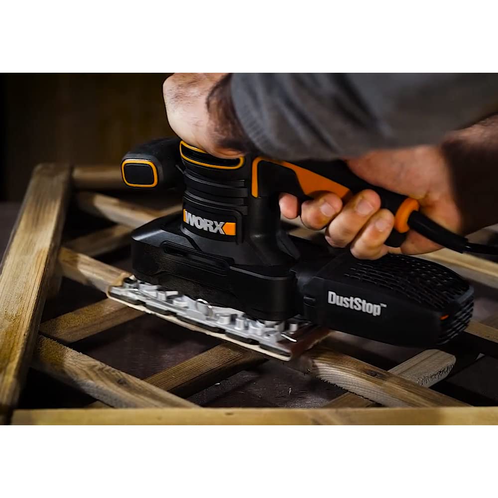 WORX WX641 Schwingschleifer 250 W – Handlicher Schleifer mit DUSTSTOP Mikrofilter für ein sauberes Arbeiten – Großer Schwingkreis & einfache Bedienung