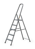DRABEST - Stehleiter - mit 5 Stufen - bis 125 kg belastbar - 1,73 m lang - Arbeitshöhe 3 m - Trittleiter, Bockleiter aus Stahl pulverbeschichtet - für Haushalt, Malerarbeiten - Grau