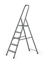 DRABEST - Stehleiter - mit 5 Stufen - bis 125 kg belastbar - 1,73 m lang - Arbeitshöhe 3 m - Trittleiter, Bockleiter aus Stahl pulverbeschichtet - für Haushalt, Malerarbeiten - Grau