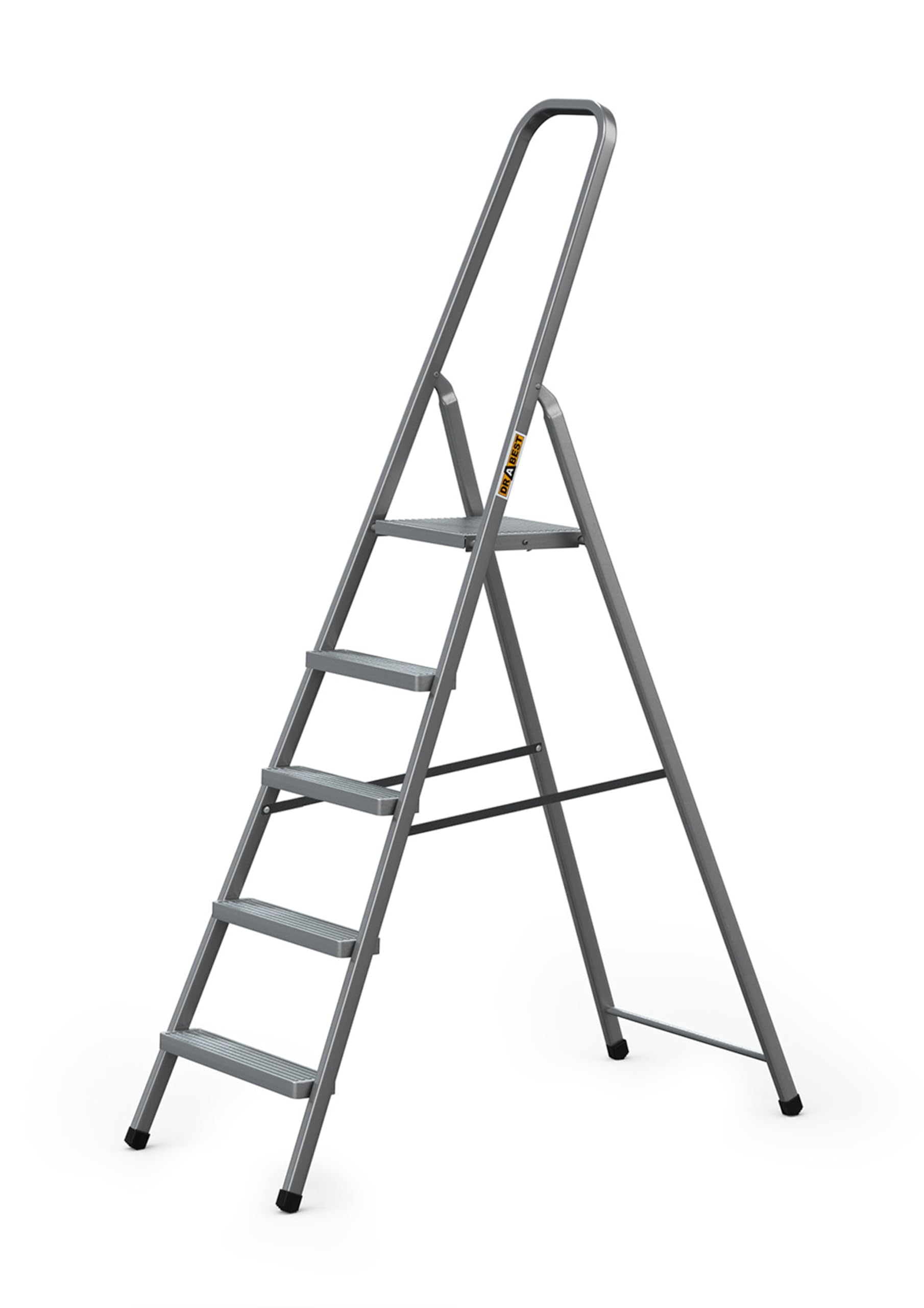 DRABEST - Stehleiter - mit 5 Stufen - bis 125 kg belastbar - 1,73 m lang - Arbeitshöhe 3 m - Trittleiter, Bockleiter aus Stahl pulverbeschichtet - für Haushalt, Malerarbeiten - Grau