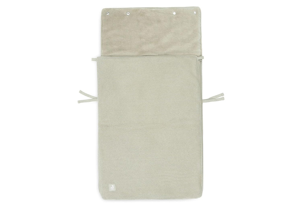 Jollein Fußsack Basic Knit Olive Green - Für Babyschale Kinderautositz Gruppe 0+ und Kinderwagen - Für 3-Punkt- und 5-Punkt-Gurt - Strickmuster und Fleece Futter - Olivgrün