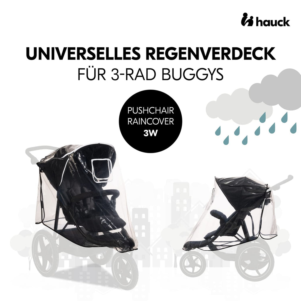 hauck Universal Regenschutz für Dreirad Kinderwagen 58 x 48 x 90 cm, Reflektierend, Kontakt & Belüftungs Fenster, Kompatibel mit Runner & Runner 2, Einfache Klettverschluss Befestigung (Transparent)