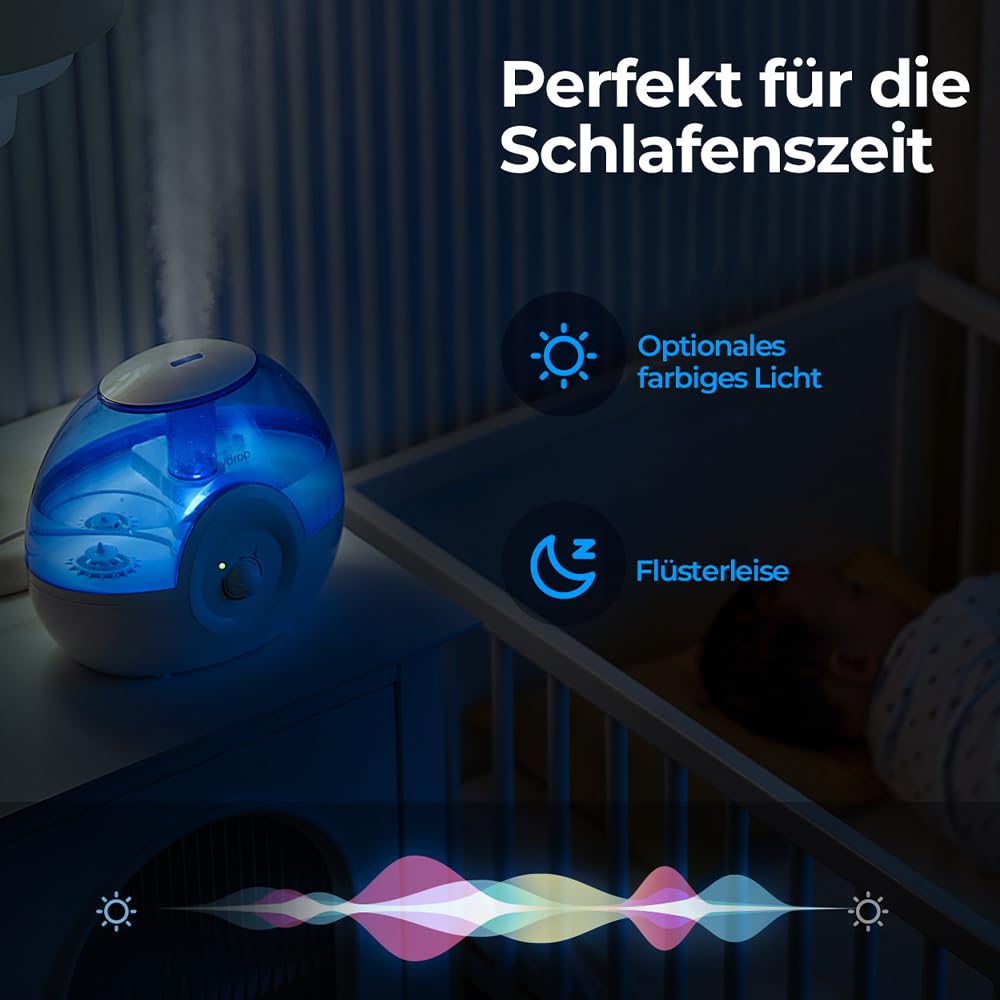 raydrop Luftbefeuchter 2,2L für Schlafzimmer, Flüsterleise 28dB Ultraschall-Luftbefeuchter, Leicht zu Reinigen, Automatische Abschaltung, 30 Std. Laufzeit, Nachtlicht (Blau)