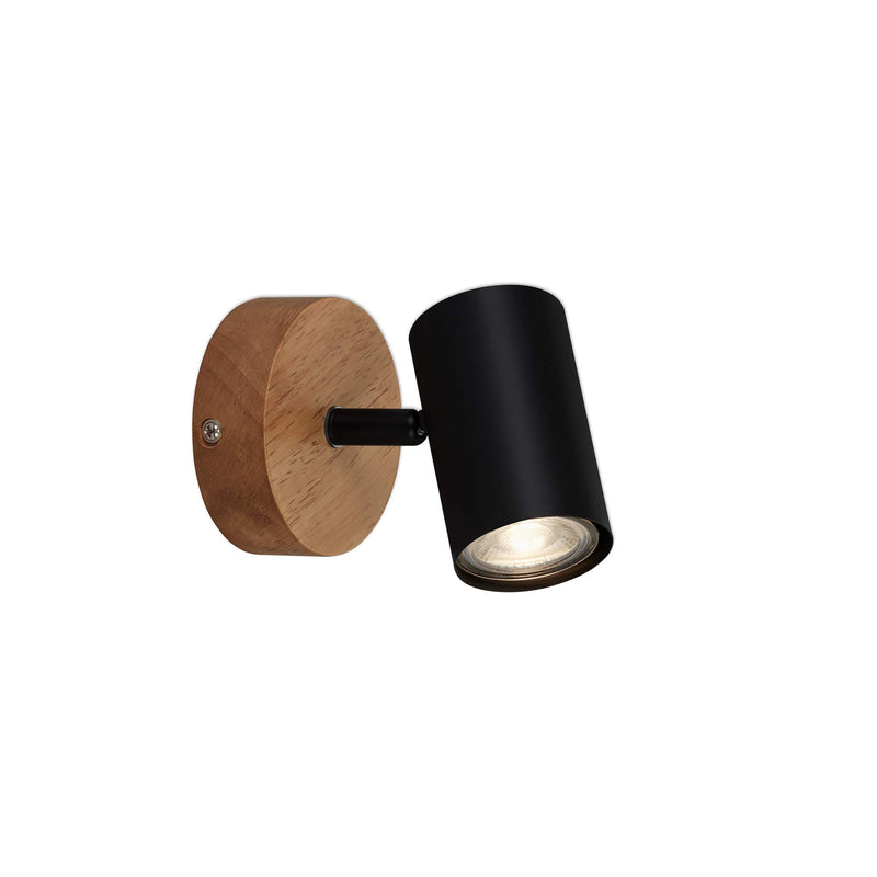 BRILONER - Wandleuchte Innen schwenkbar, Vintage, Holzbasis, Wandlampe innen, Wandstrahler, Wandlicht, Wandbeleuchtung, Schlafzimmer, Flurlampe, Wall Light, 11x11x15,7 cm, Schwarz-Gold