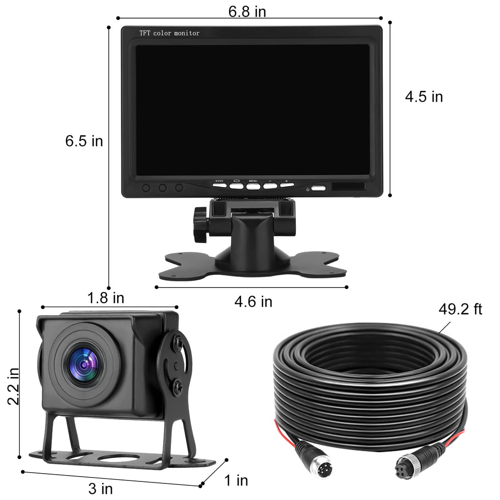 Kairiyard Rückfahrkamera Set mit 7 Zoll HD LCD Monitor & 170° Weitwinkel,Wasserdicht IP69 Rückfahrkamera Auto Nachtsicht für LKW/Anhänger/Bus/Van/Landwirtschaft