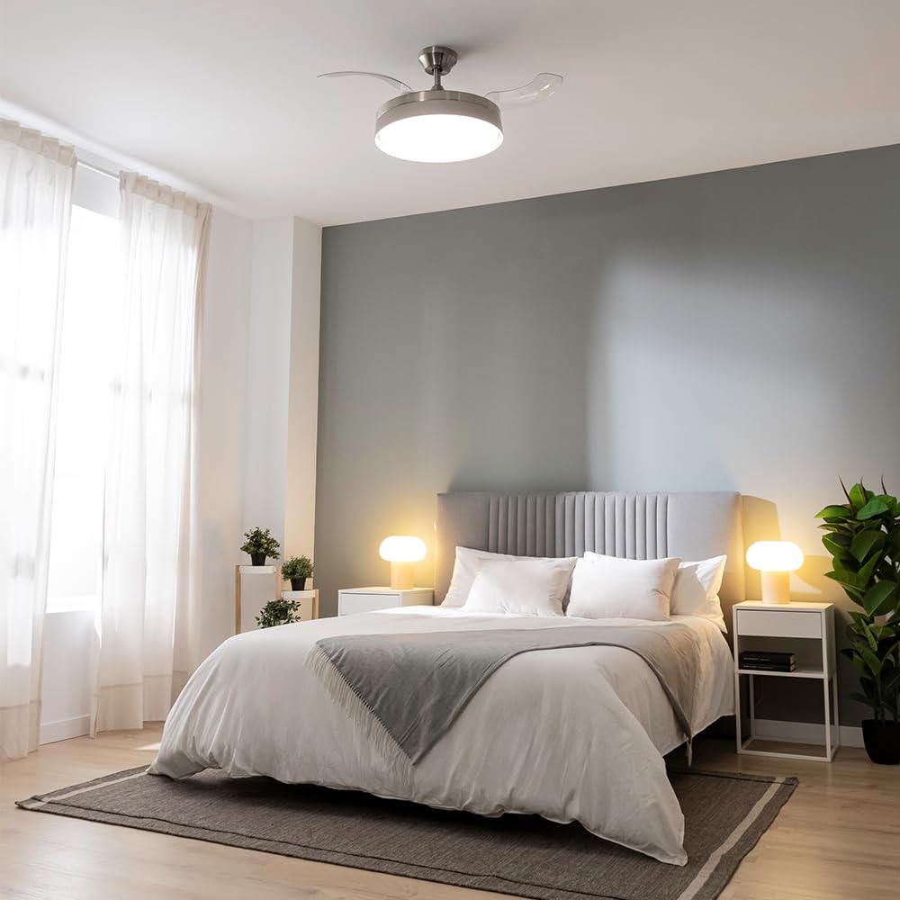 Cecotec Deckenventilator mit einziehbaren Flügeln und EnergySilence Aero 4280 unsichtbarer Stahllampe. 40 W, Durchmesser 106 cm, Timer, 3 Lichttöne, Sommer-Winter-Funktion