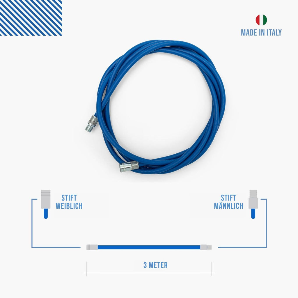 BARETTO Pelletofen Reinigungsset, Set zur Rohrreinigung von Pelletöfen mit 3 Meter flexibler Verlängerung bis 90°-Biegung, mit 2 Flex Nylonbürsten 80 mm und 100 mm (3 M)