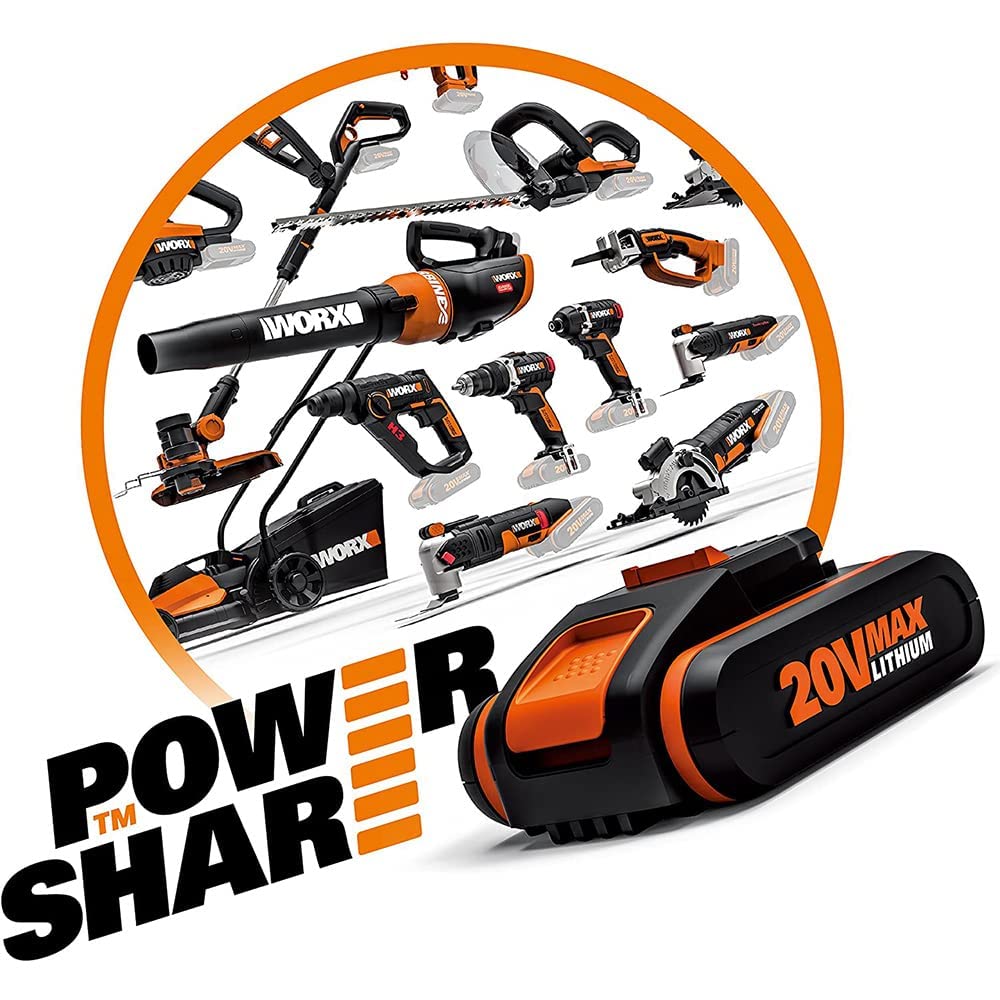 WORX WA3601 Original PowerShare Akku mit Ladegerät Set - 20V 2000mAh Li-Ion Batterie & Ladestation - für alle WORX Elektro- & Gartengeräte, 1h Ladungszeit