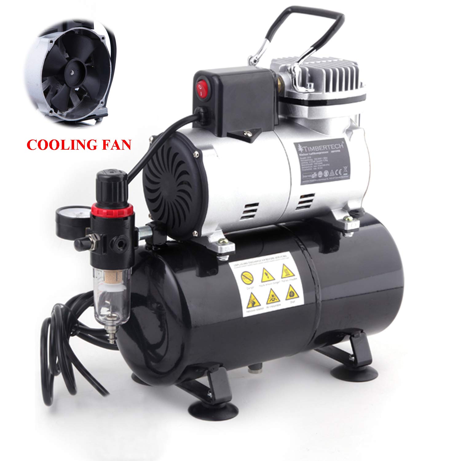 Timbertech Professional Kolbenöl ohne ruhige Airbrush-Kompressor mit Kühllüfter ABPST08 für Hobby, Tätowierung, Nagel usw.