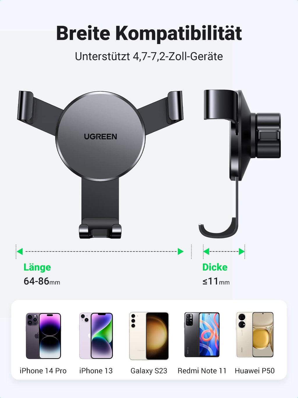 UGREEN Handyhalterung Auto [Upgrade Bombenfest Lüftungshaken] Smartphone Halterung für Lüftungsschlitze, kompatibel mit iPhone 17 16 15 14 13 Pro Max, Galaxy S23 S22 S21, Mate 60 Pro usw.(Schwarz)
