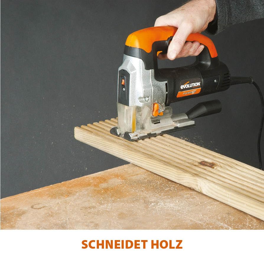 Evolution Power Tools Rage 7-S Universalstichsäge – schneidet Holz, Stahl, Kunststoff und mehr – inklusive 5 Sägeblätter, 710 W